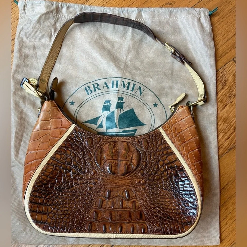Brahmin Tan and Brown Embossed Bag EUC - Picture 2 of 11